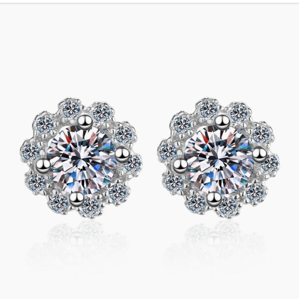 Moissanite Stud Earrings, 925 Sterling Silver